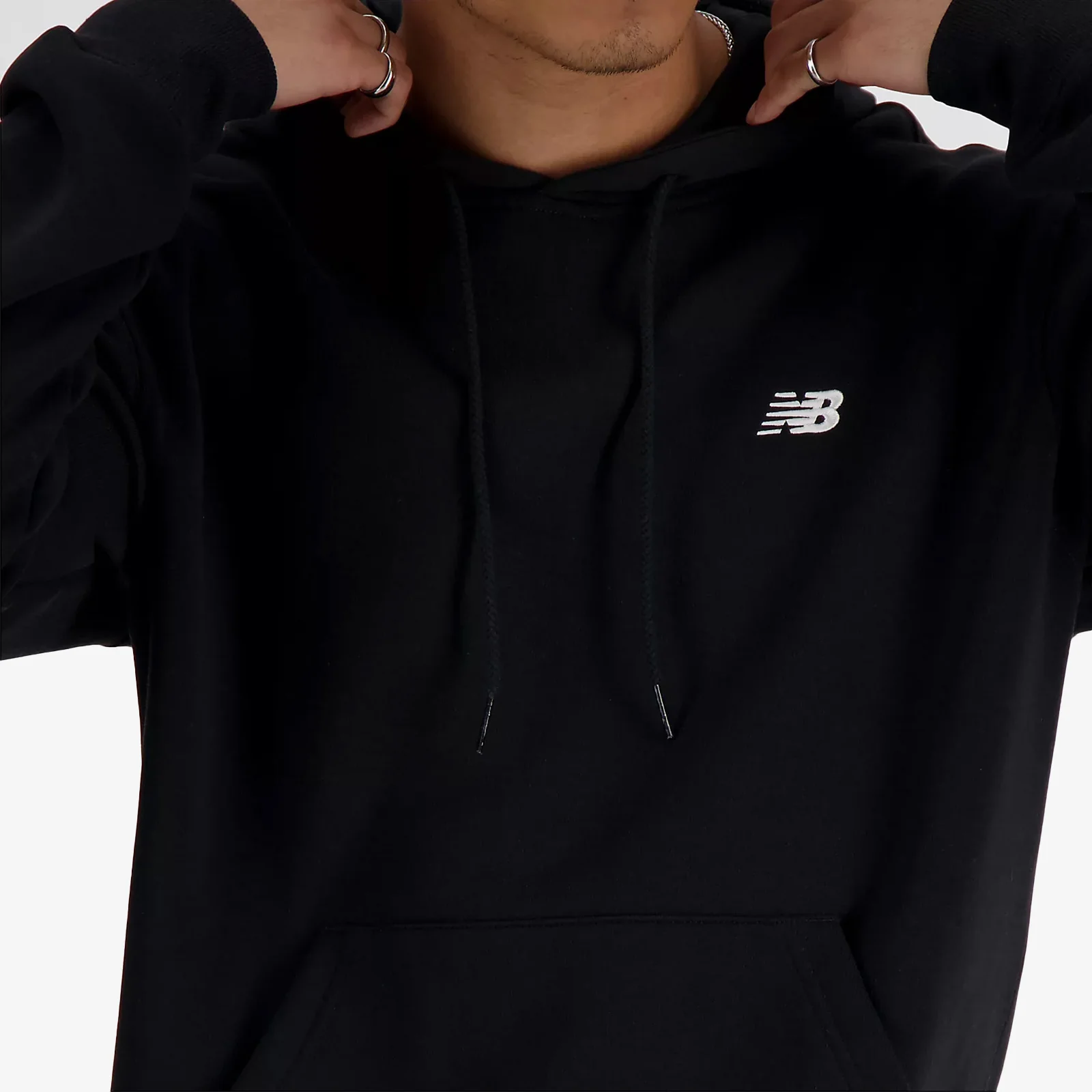Essentials Logo Fleece Pullover Hoodie - Black - Image 3