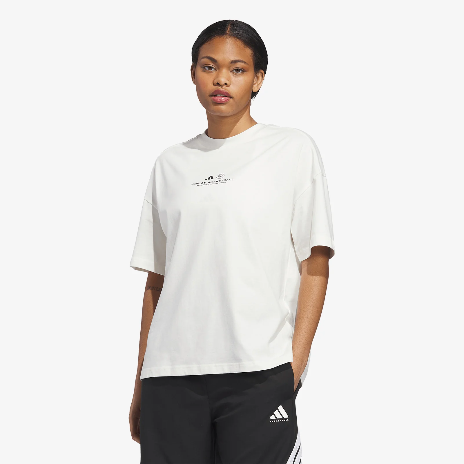 Womens Adidas World Wide Hoops Graphic Tee - Off White - Image 2