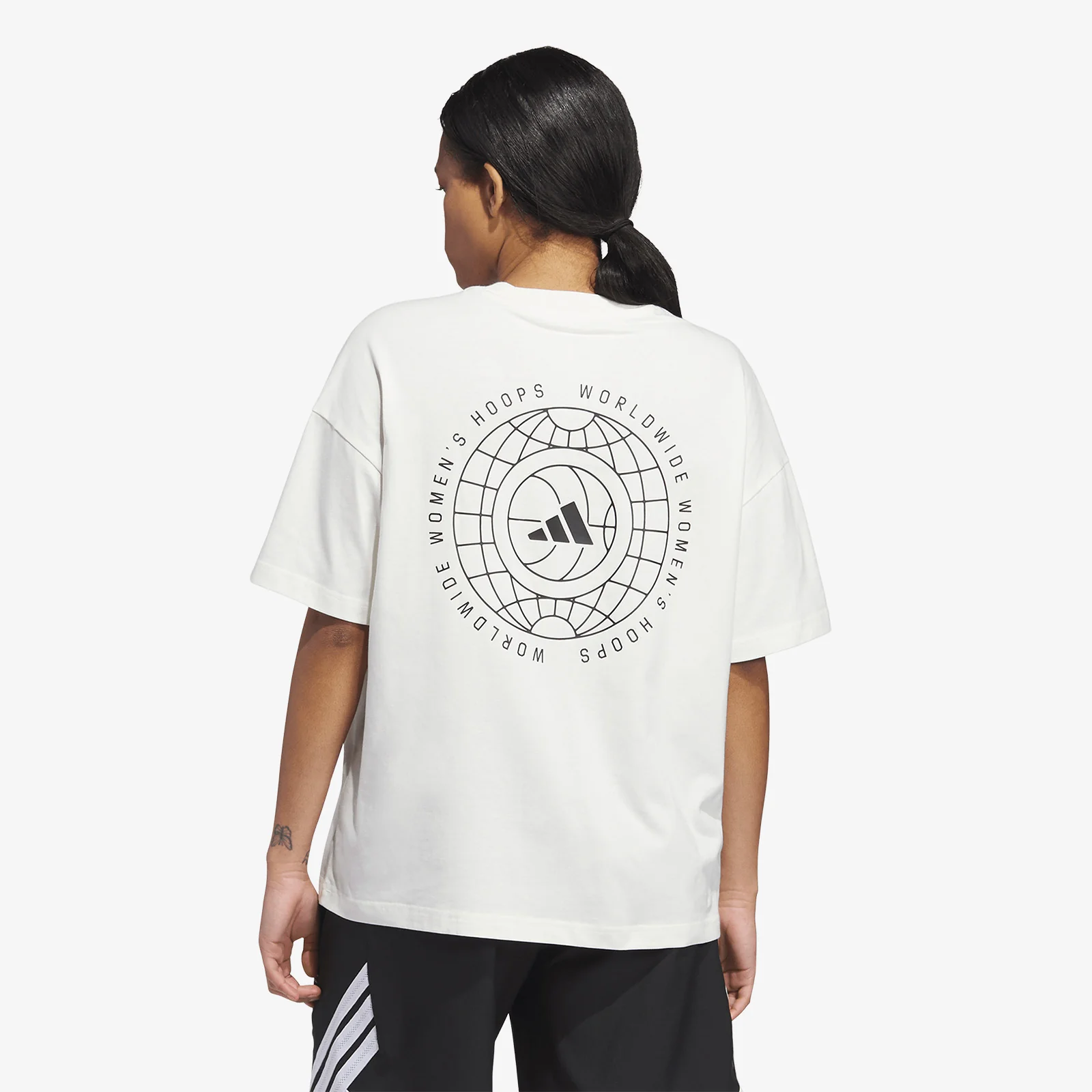 Womens Adidas World Wide Hoops Graphic Tee - Off White - Image 3