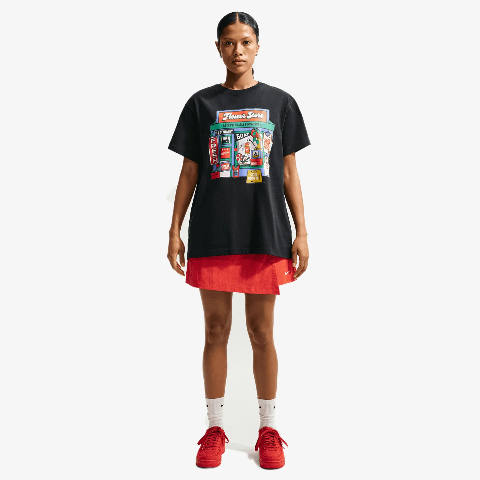 Women's Oversized 'Flower Shop' Graphic T-Shirt - Black