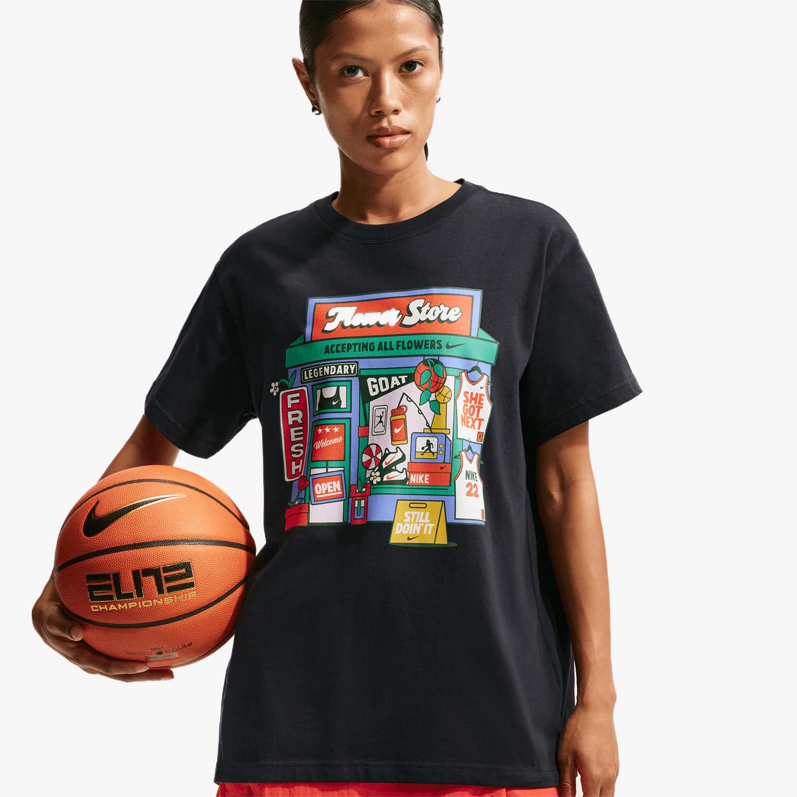 Women's Oversized 'Flower Shop' Graphic T-Shirt - Black - Image 2