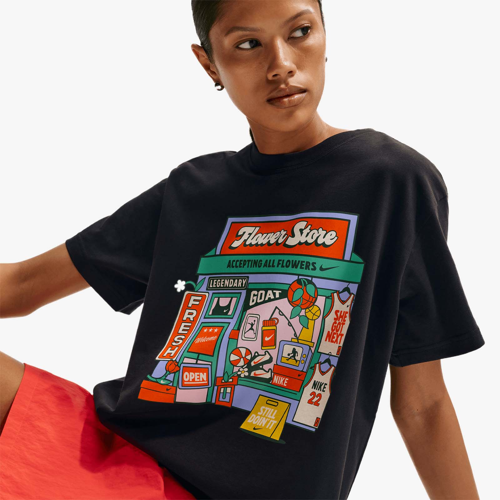 Women's Oversized 'Flower Shop' Graphic T-Shirt - Black - Image 3